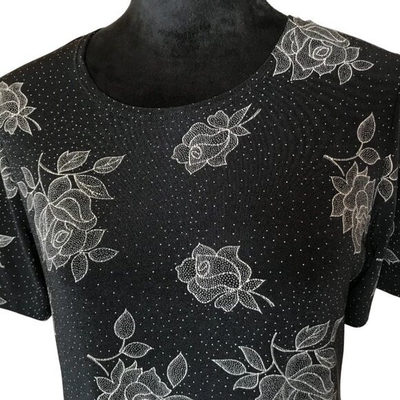 Teddi Dresses Floral Midi Dress: Vintage Black Tan Flowery Shift, Size 10 - Picture 3 of 9